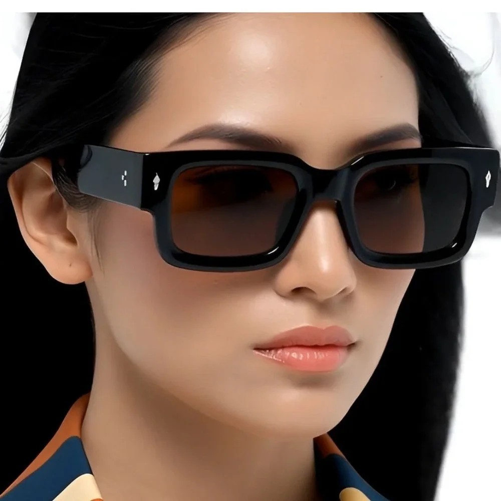 Chunky Square Frame Sunglasses Fashion Eyewear‎ Brown Lens Classic Style Hip Hop